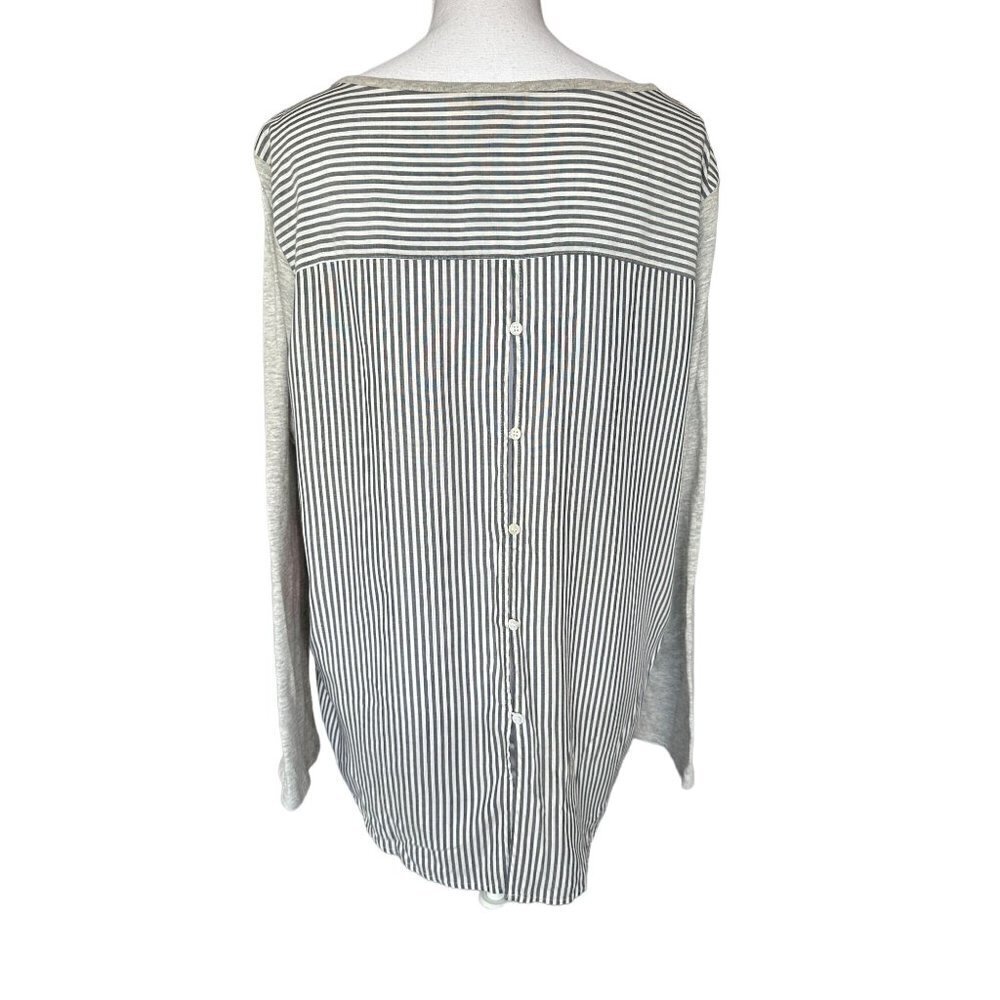 Vince Camuto Top Shirt Women XL Cotton Rayon Gray Front Blue White Stripes Back - Picture 2 of 10